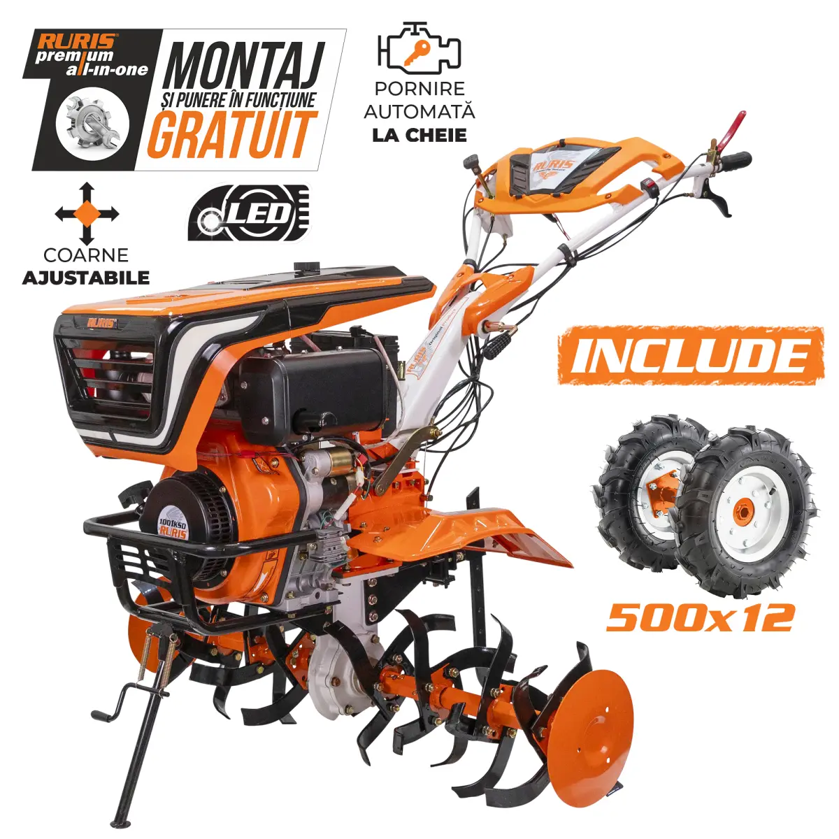 Motosapatoare RURIS 1001KSD Start + roti cauciuc 5.00-12