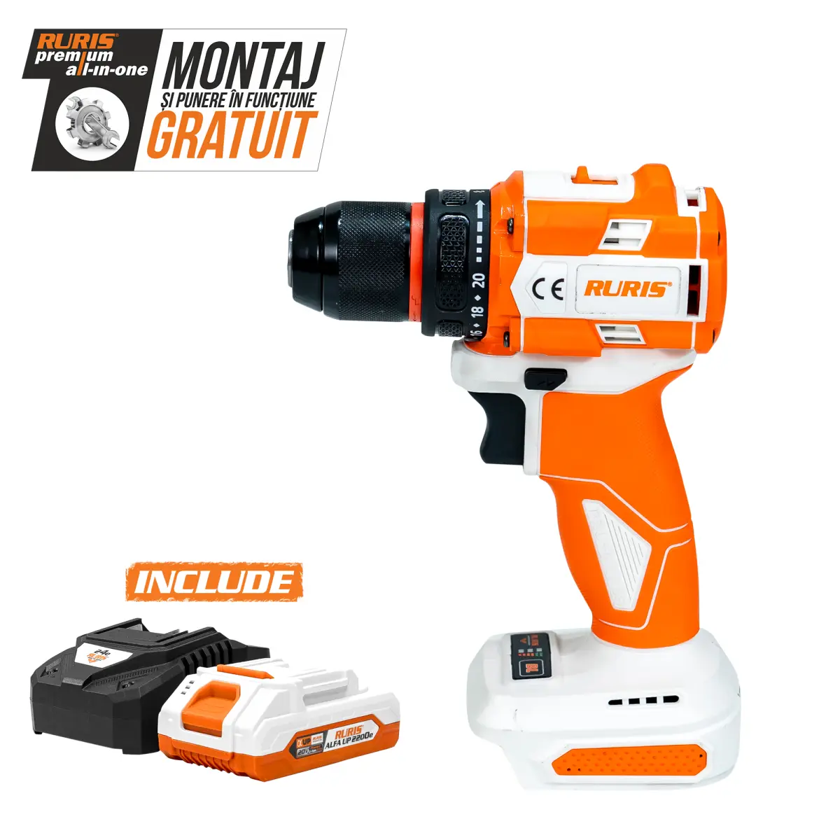 Mașină de găurit/înșurubat pe acumulator RURIS RMX1260 Power Alfa UP {contine acumulator+incarcator}