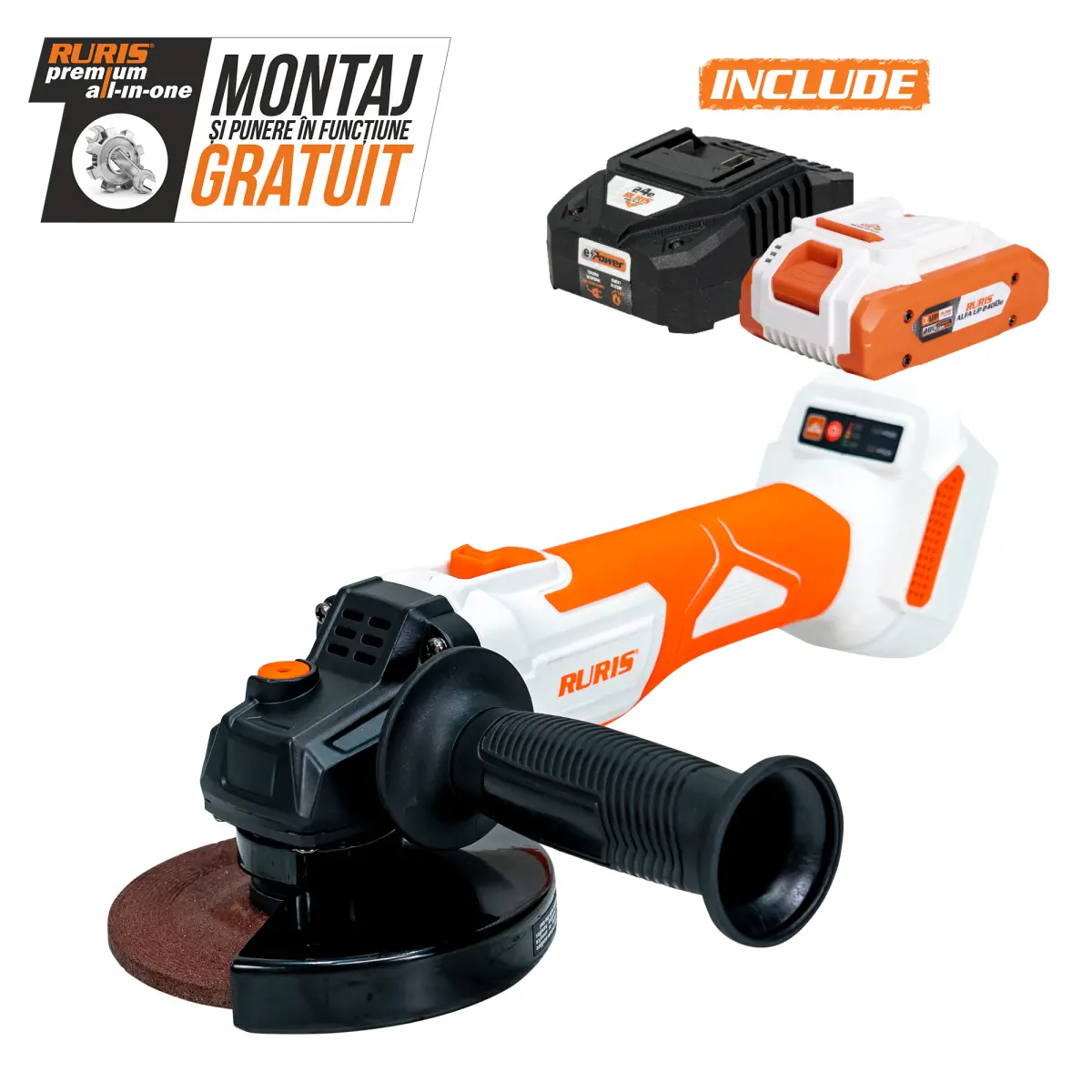 Polizor unghiular pe acumulator RURIS RMX4125 Power Alfa UP {contine acumulator+incarcator}
