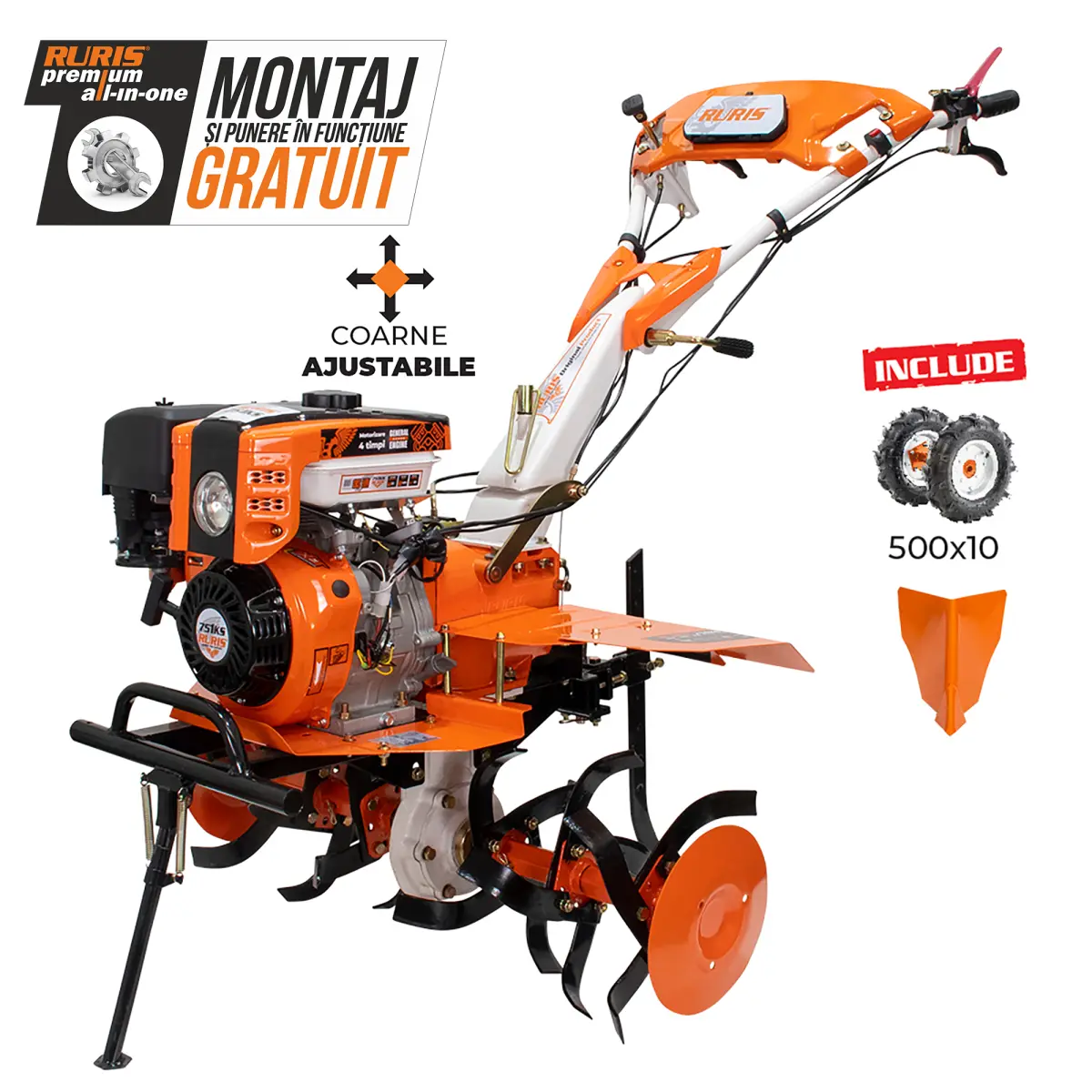 Motosapatoare RURIS 751KS Start + roti cauciuc 5.00-10+rarita